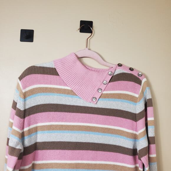 Crazy Horse Horizontal Striped Button Shoulder Turtle Neck Sweater Size XL - Picture 2 of 11